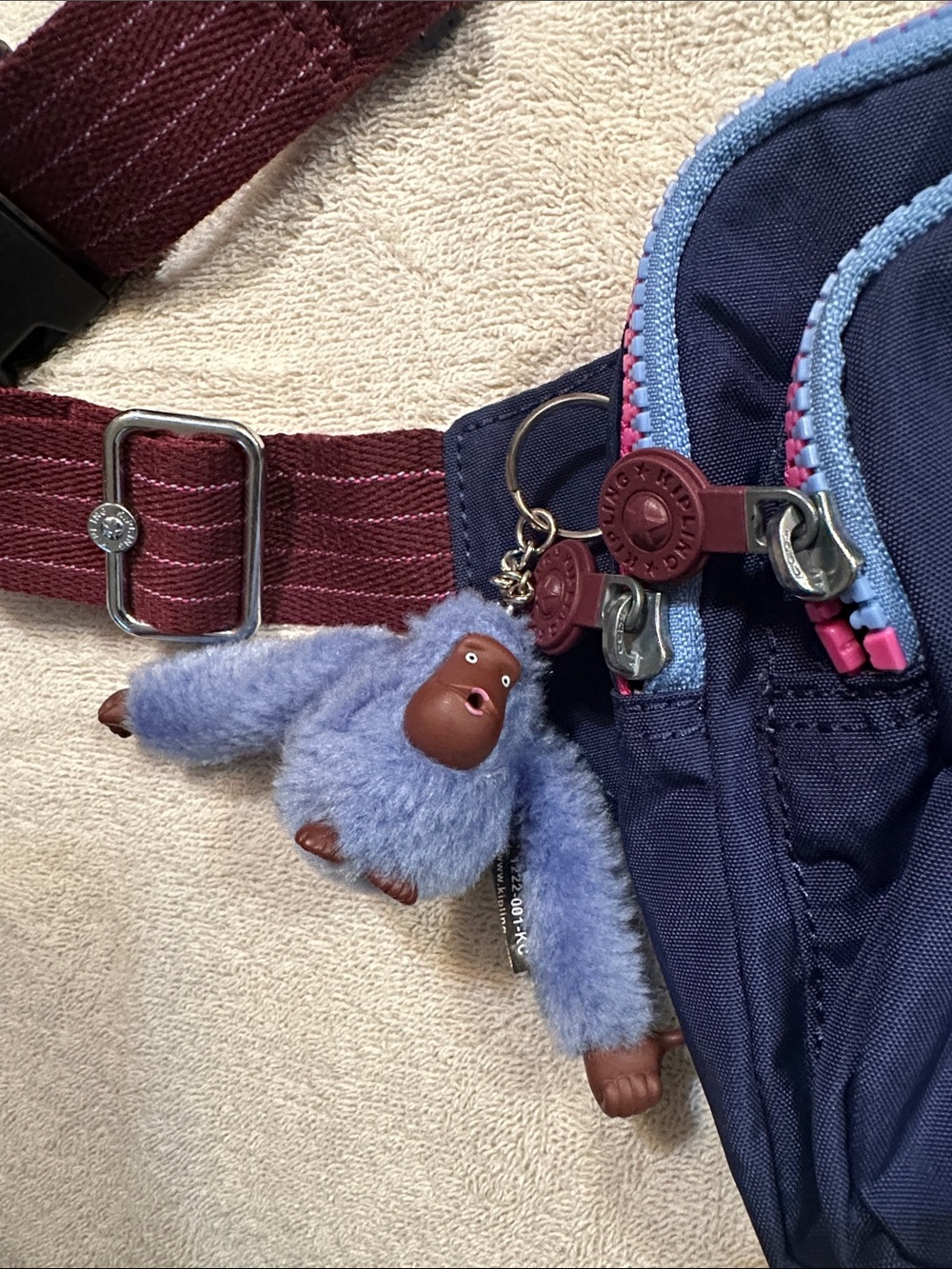 Kipling Navy and Pink Crossbody Bag with Burgundy Strap - Picture 5 of 10